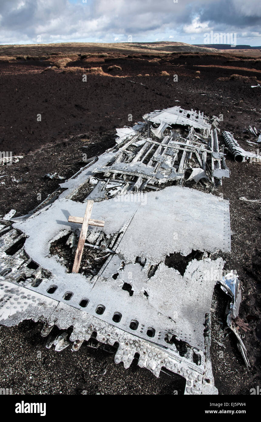 The wreckage of crashed American B29 'Over Exposed' on Bleaklow above Glossop in Derbyshire. Stock Photo