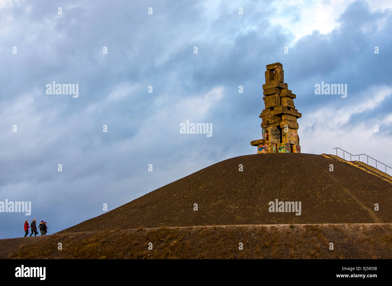 ' Halde Rheinelbe' in Gelsenkirchen, Germany, 100 meters high slag heap, landscaped, with the sculpture 'sky ladder', Stock Photo