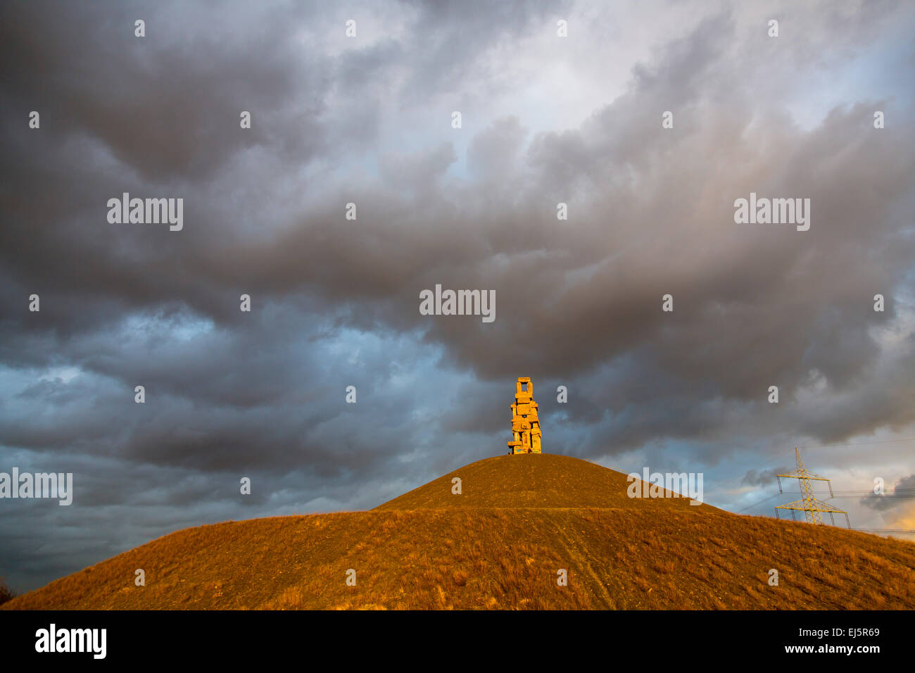 ' Halde Rheinelbe' in Gelsenkirchen, Germany, 100 meters high slag heap, landscaped, with the sculpture 'sky ladder', Stock Photo