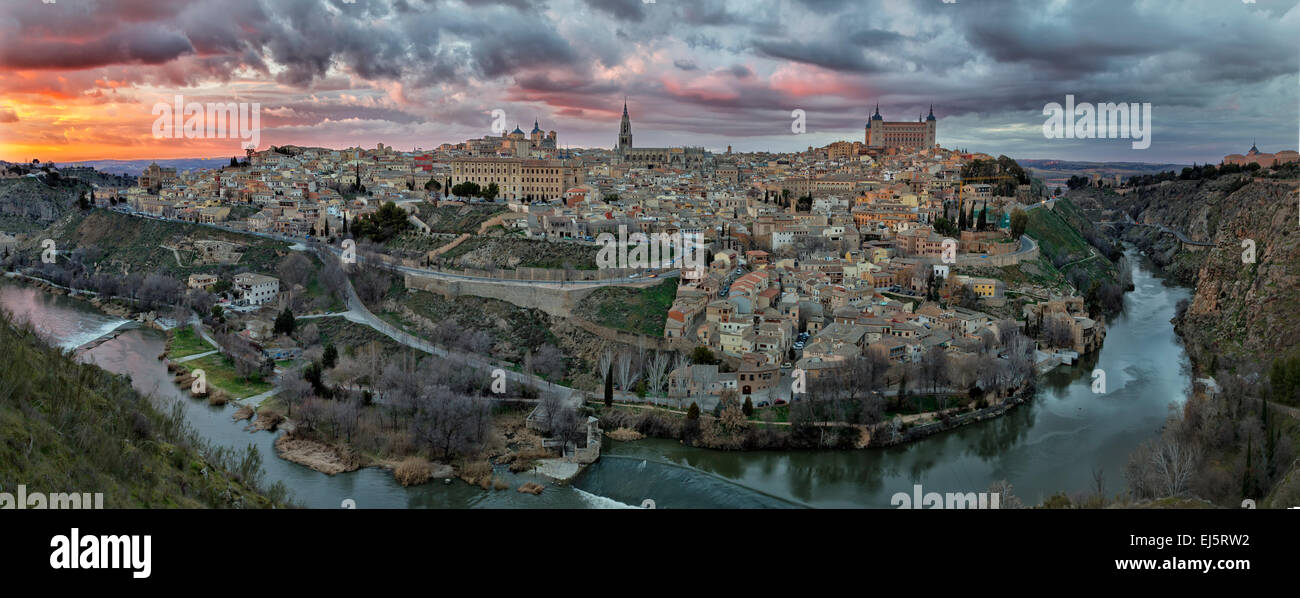 Big panorama of Toledo and the Tagus river. Stock Photo