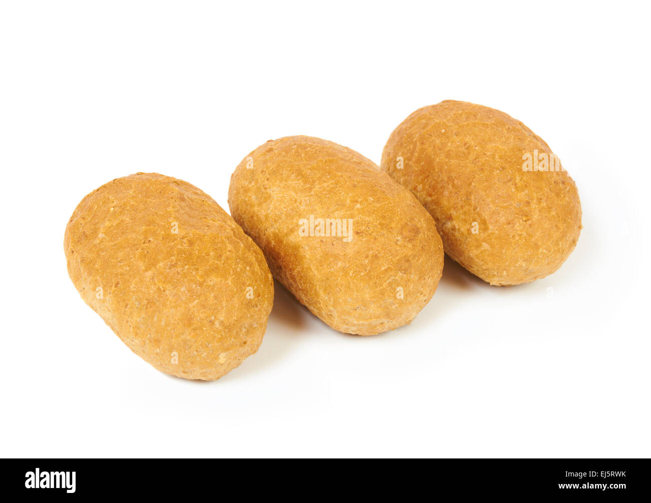 Three rolls with bran isolated on white Stock Photo