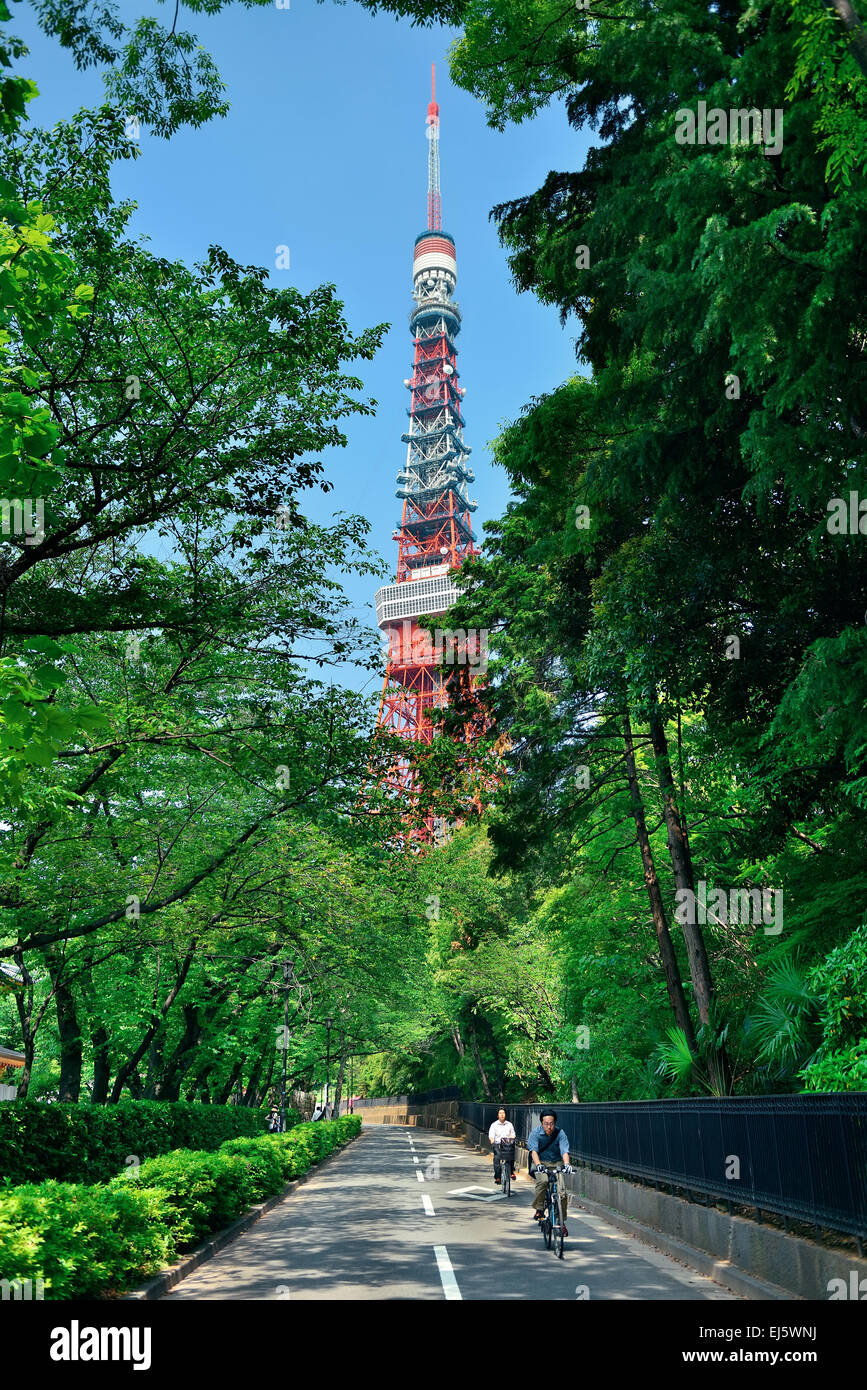 Street view with Tokyo Tower Japan Stock Photo