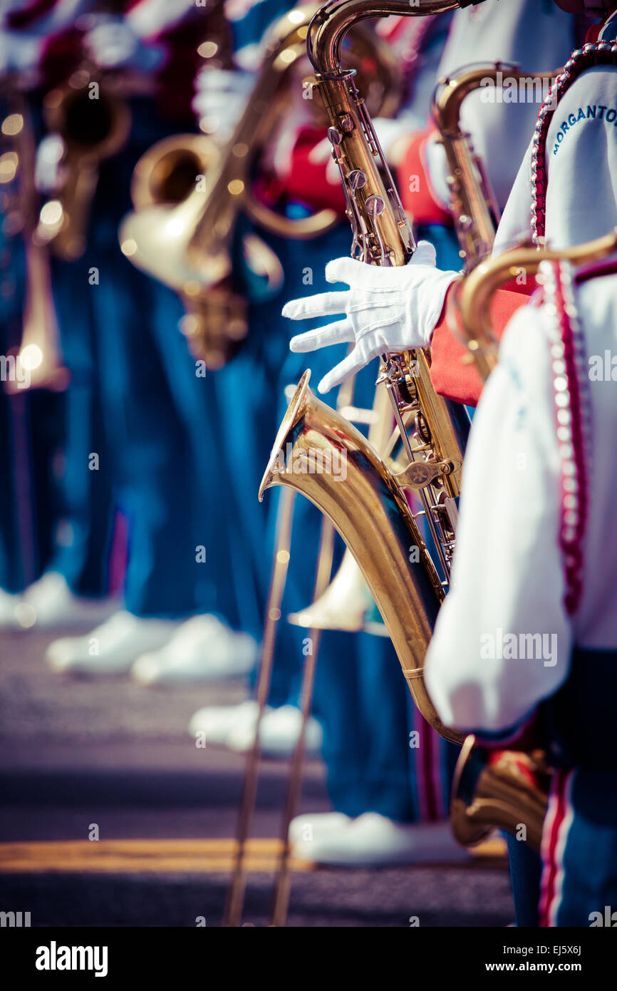 Brass Band in uniform performing Stock Photo Alamy