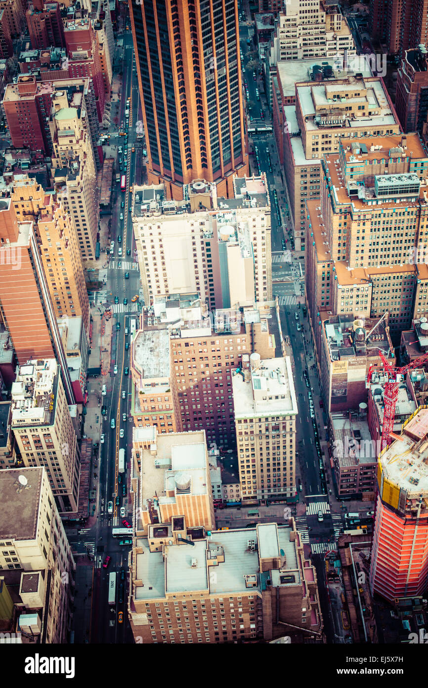Aerial view of Manhattan skyline at sunset, New York City Stock Photo ...