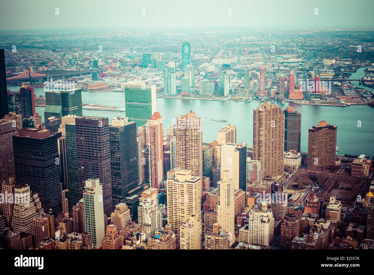Aerial view of Manhattan skyline at sunset, New York City Stock Photo ...