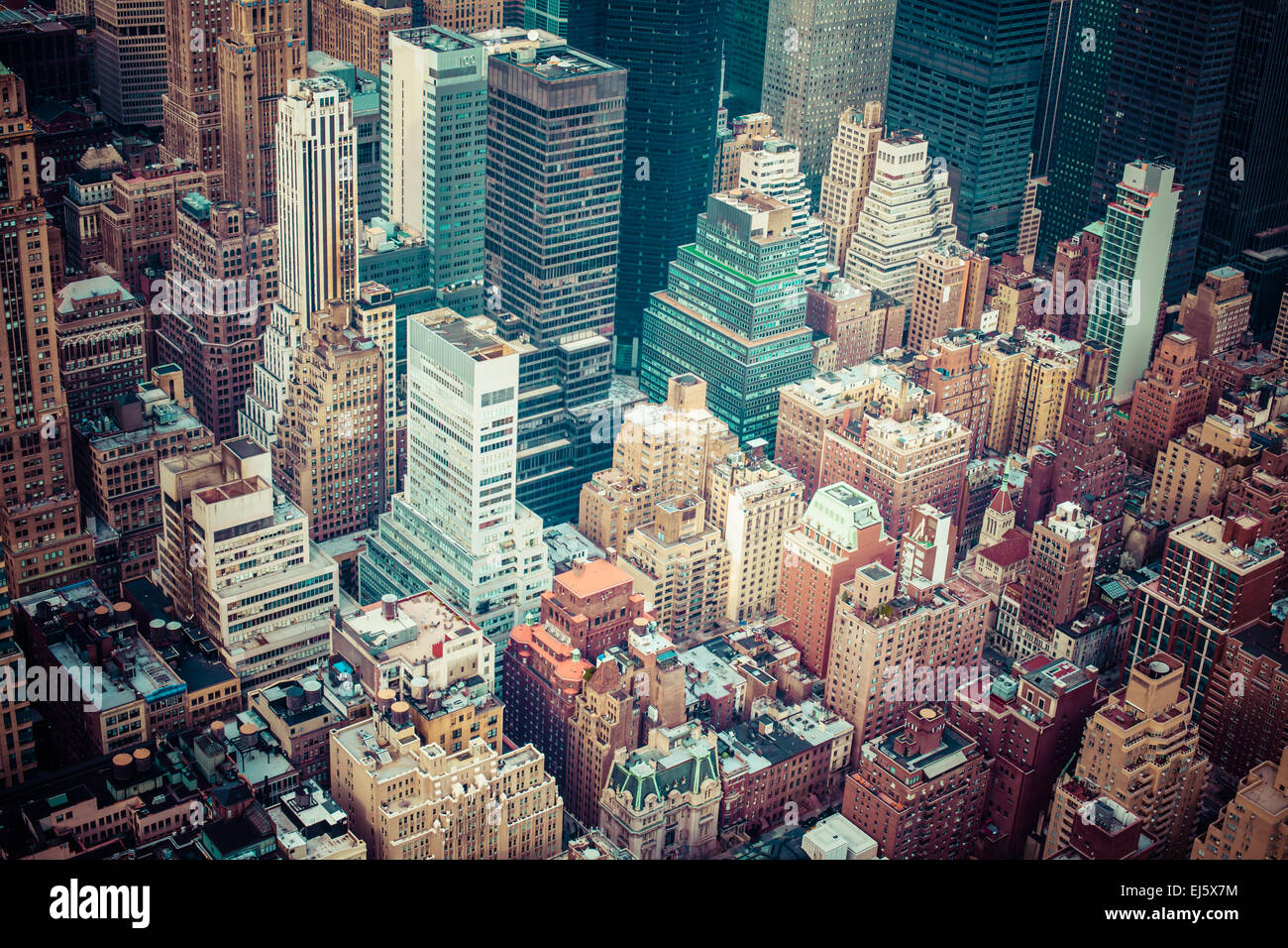 Aerial view of Manhattan skyline at sunset, New York City Stock Photo ...