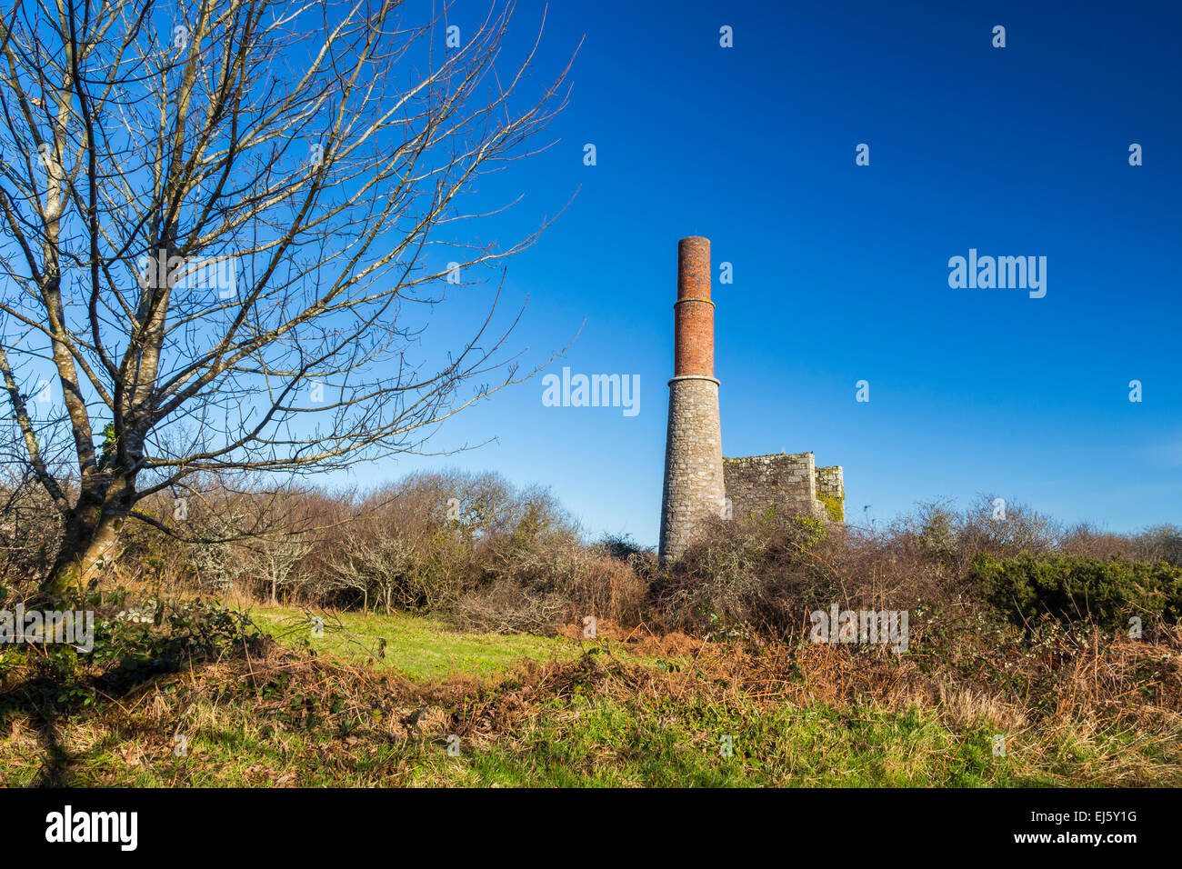 Engine house at Great Work Mine Godolphin Cornwall part of the UNESCO Cornish Mining World Heritage site. Stock Photo