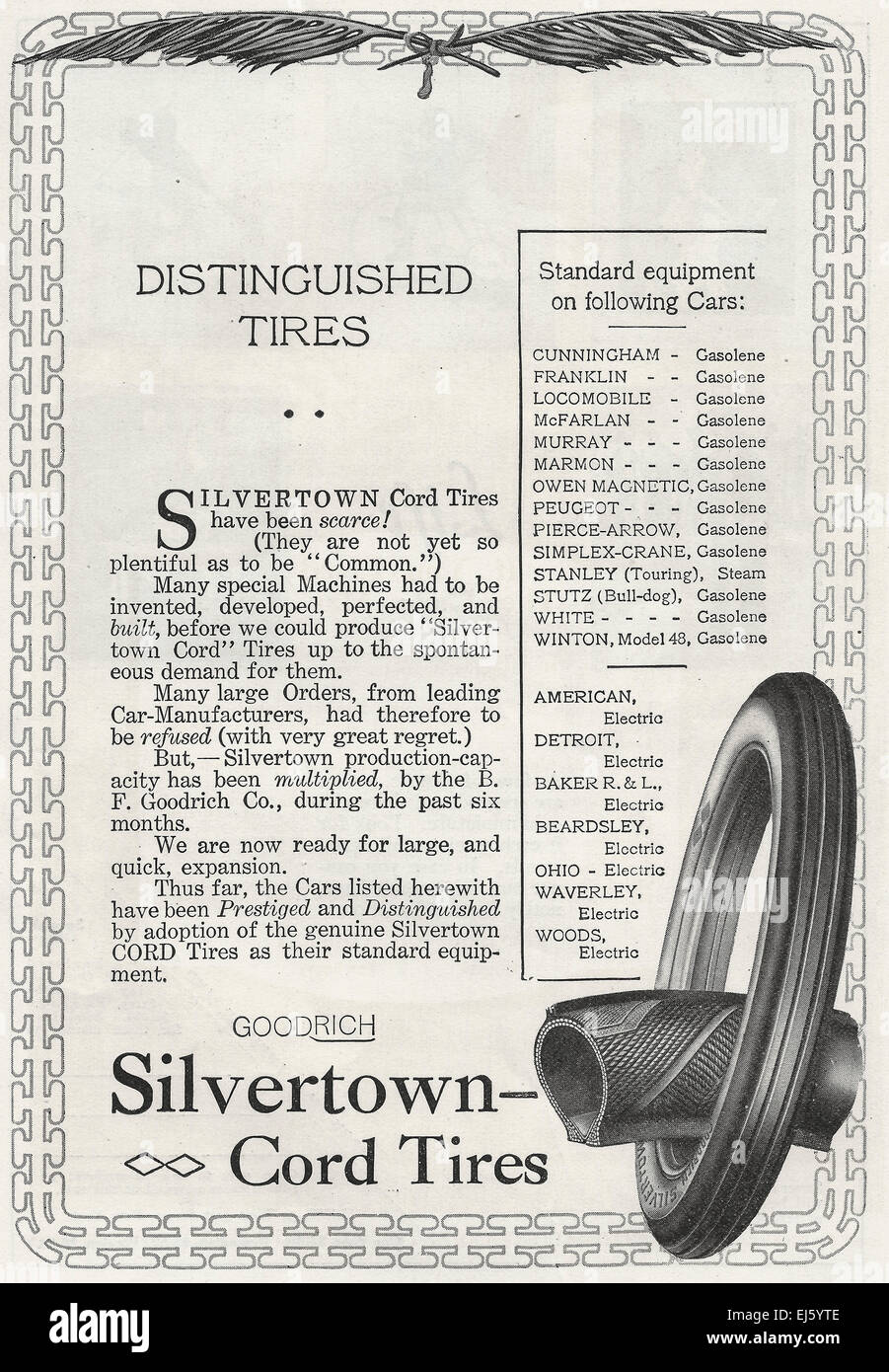 Silvertown Cord Tires - Advertisement 1916 Stock Photo