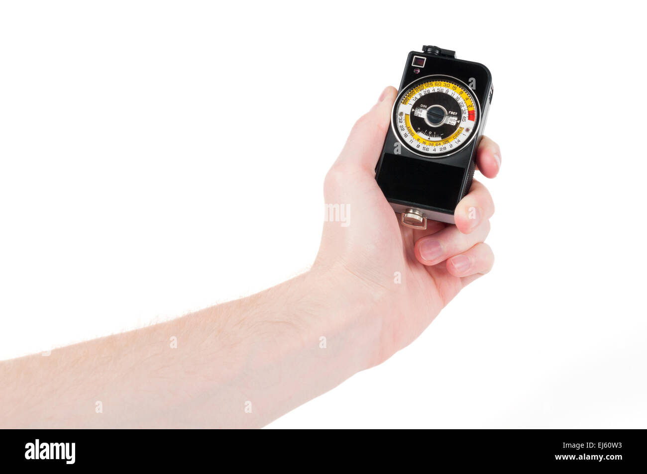 Measuring light by exposure meter over white Stock Photo Alamy
