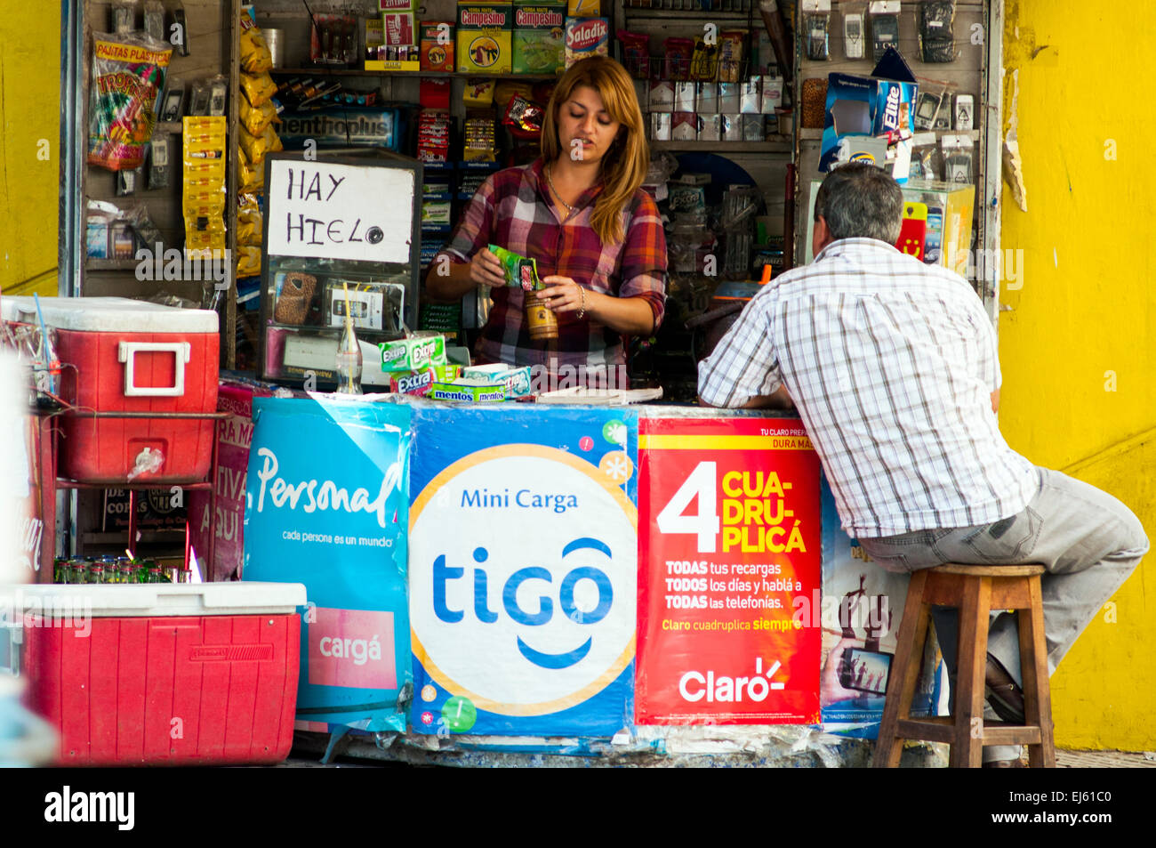Convenience stall, Central Asuncion, Paraguay Stock Photo