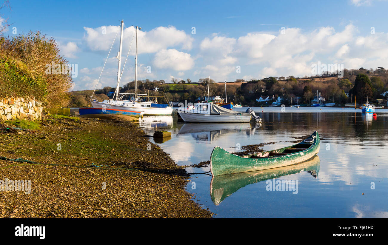Canoe at the picturesque village of Mylor Bridge Cornwall England UK