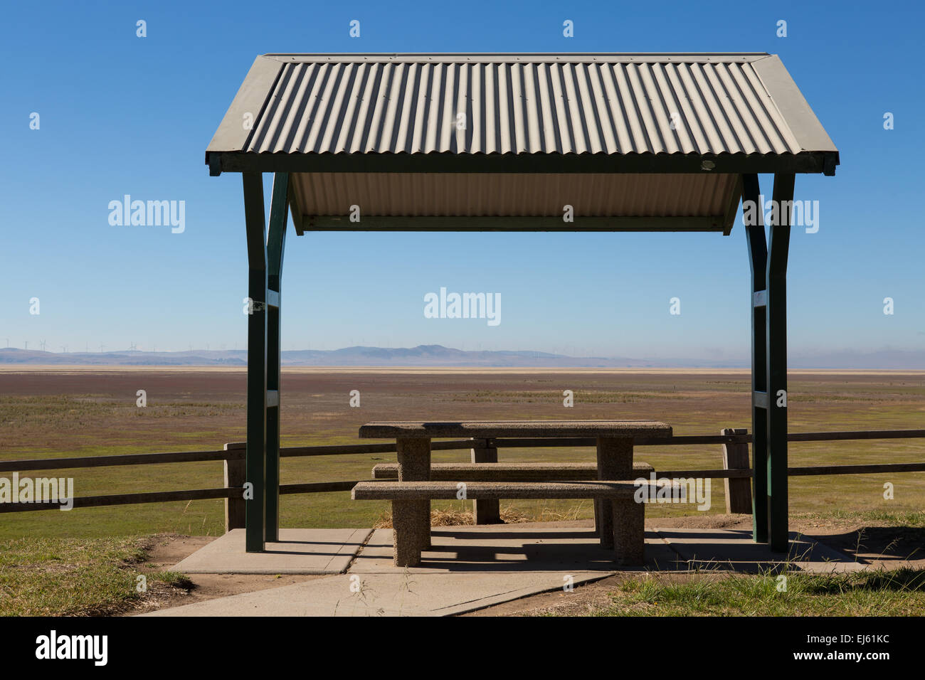 A sheltered picnic place on the shores of Lake George, NSW, Australia Stock Photo