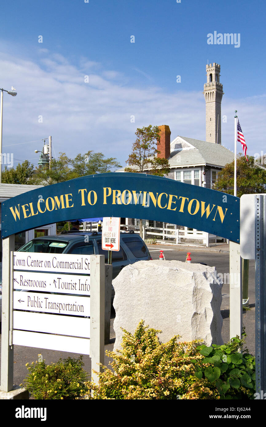 Provincetown welcome to Provincetown sign. Cape Cod Massachusetts. Stock Photo