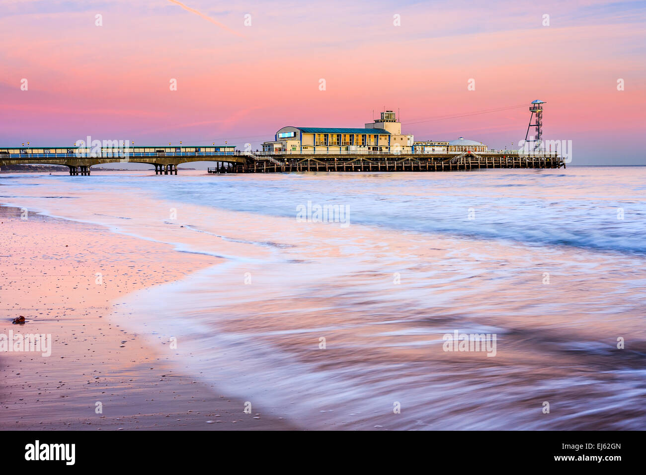 Bournemouth pier at Sunset from beach Dorset England UK Europe Stock Photo
