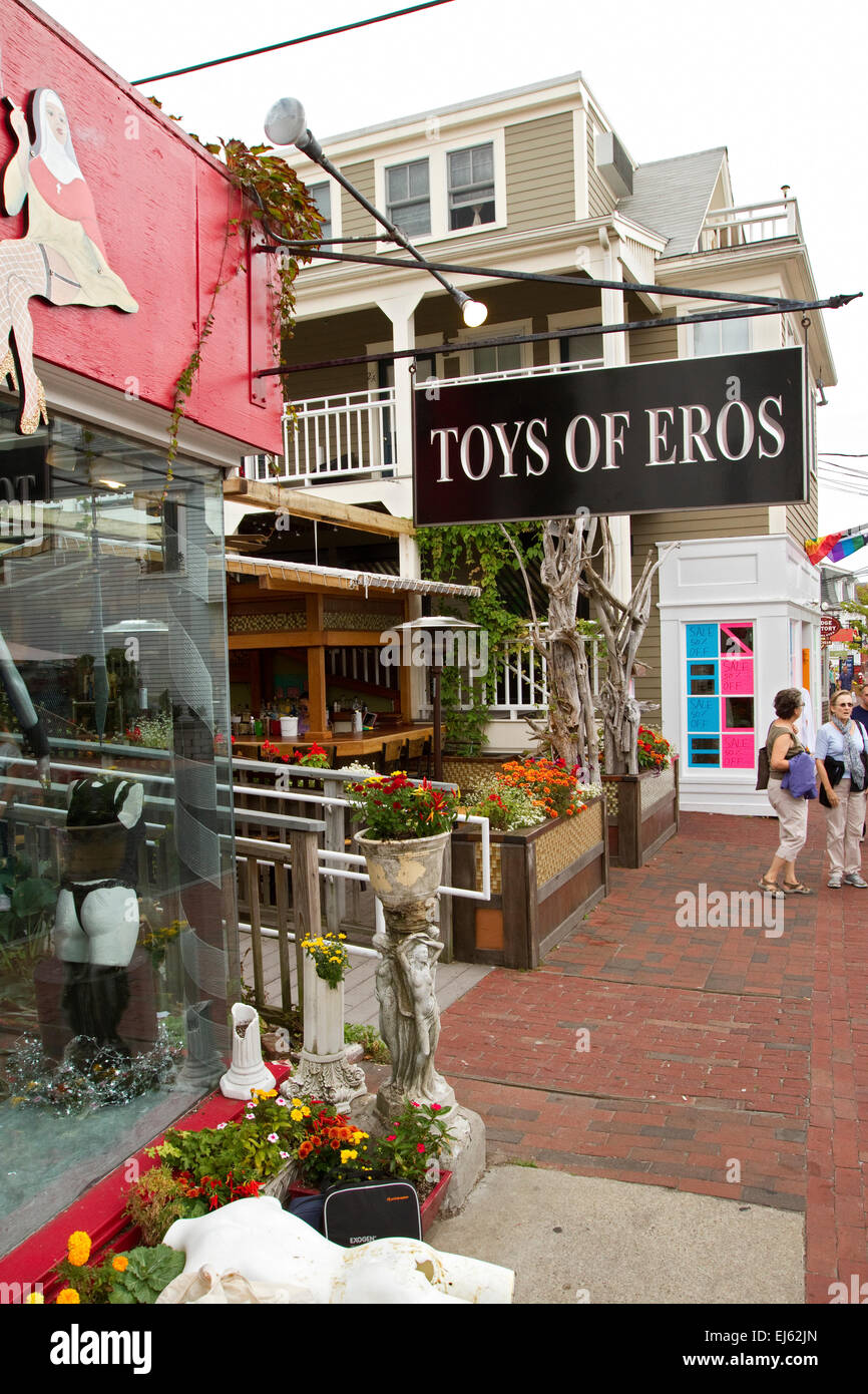 Provincetown adult store front with tourists, Cape Cod Stock Photo