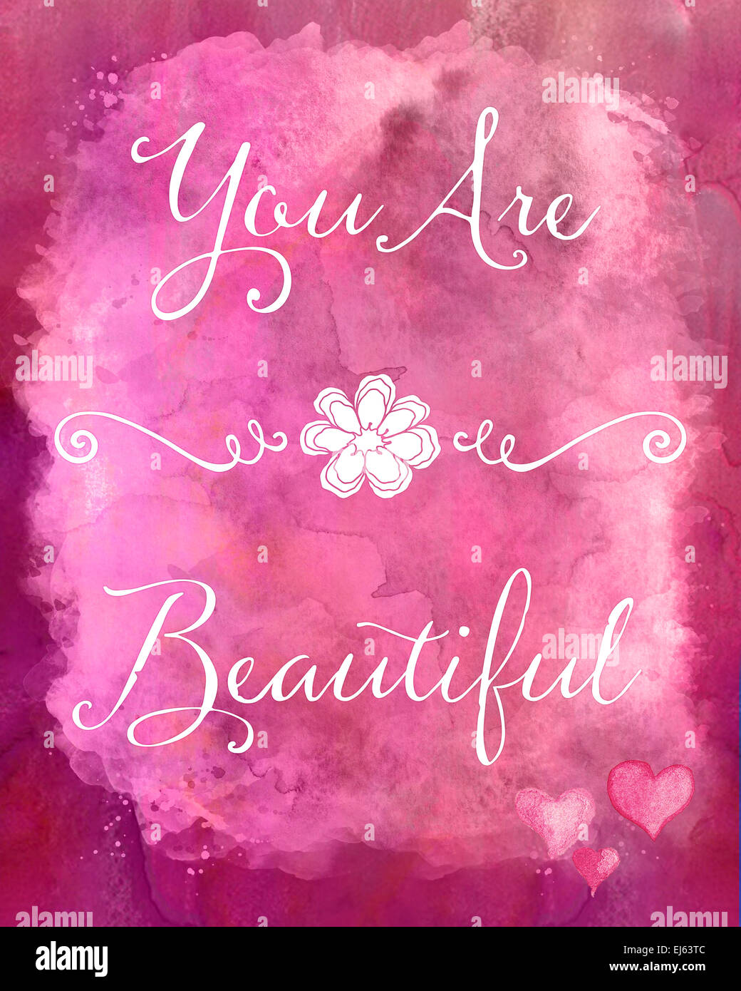 You are Beautiful Pink Watercolor Quote Motivational Inspirational Quotes Stock Photo