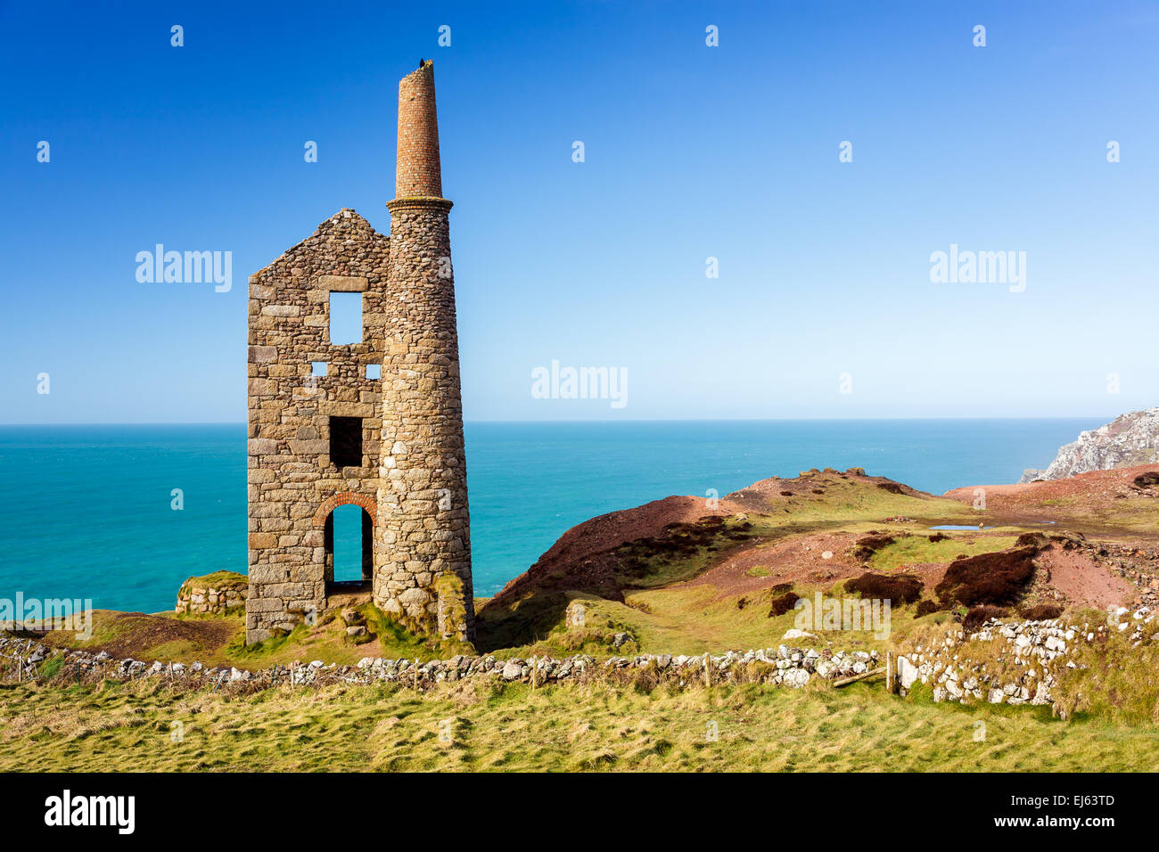 Wheal Owles at Botallack used as the filming  location of the ficticious Wheal Leisure in the 2015 TV series Poldark Stock Photo