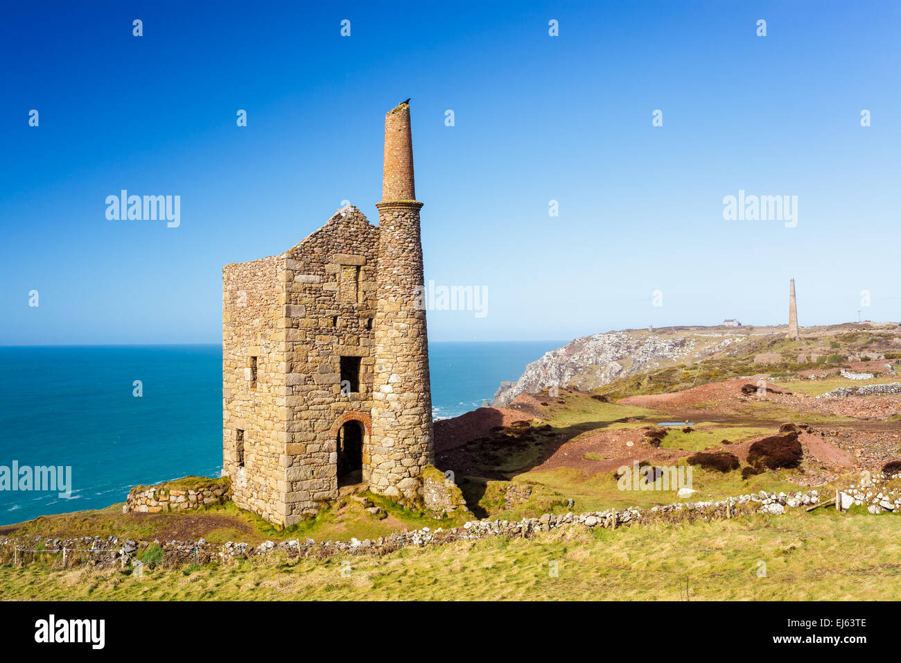 Wheal Owles at Botallack used as the filming  location of the ficticious Wheal Leisure in the 2015 TV series Poldark Stock Photo
