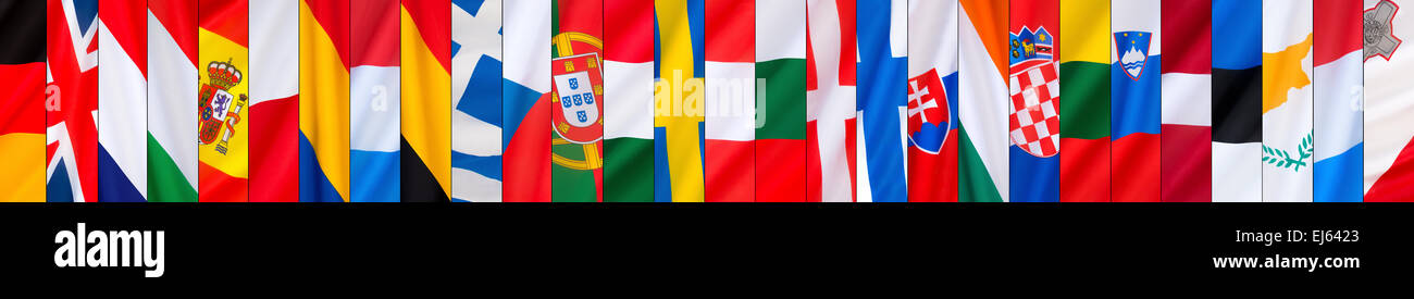 The 28 National Flags of the European Union Stock Photo