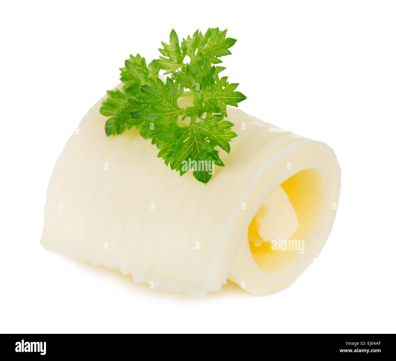 Curls of fresh butter on white background Stock Photo