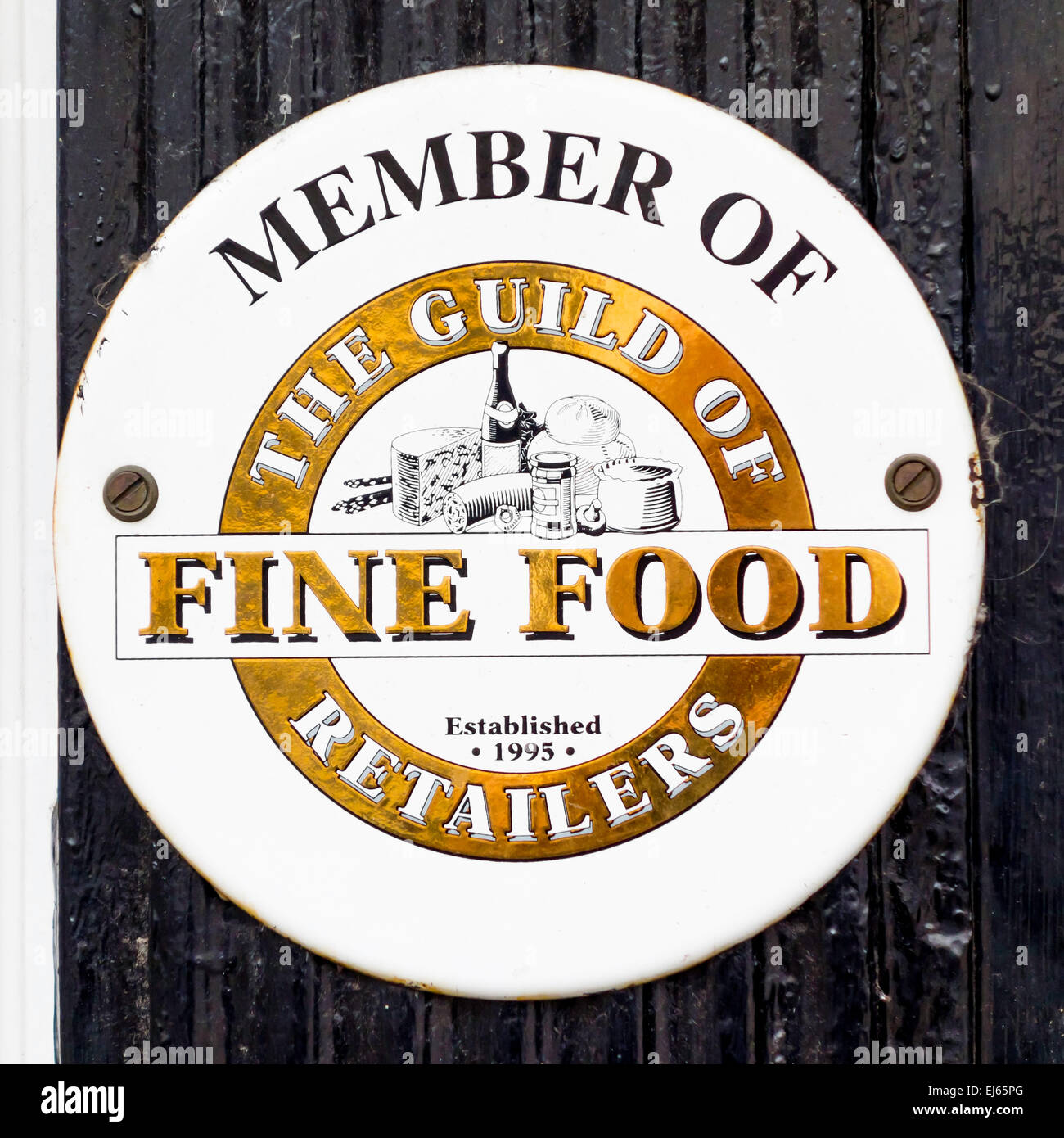 Plaque on Lewis and Cooper shop in Northallerton Member of the Guild of Fine Food Retailers Established 1995 Stock Photo