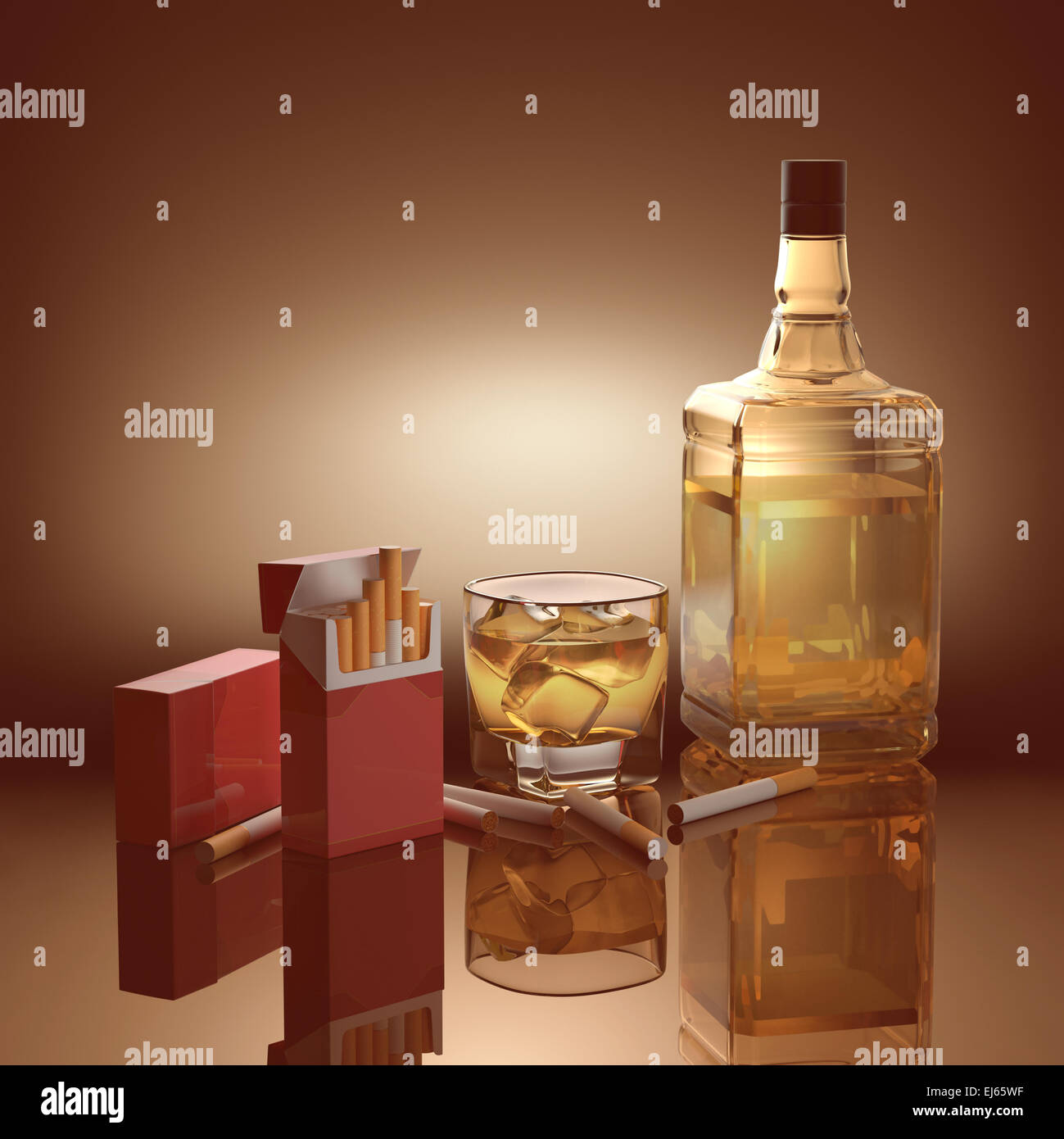 Objects concepts of addiction, drinking and smoking. Clipping path included. Stock Photo
