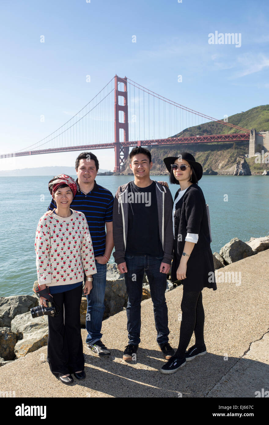 Vietnamese, husband and wife, family, tourists, Satterlee Breakwater, Fort Baker, Sausalito, Marin County, California Stock Photo