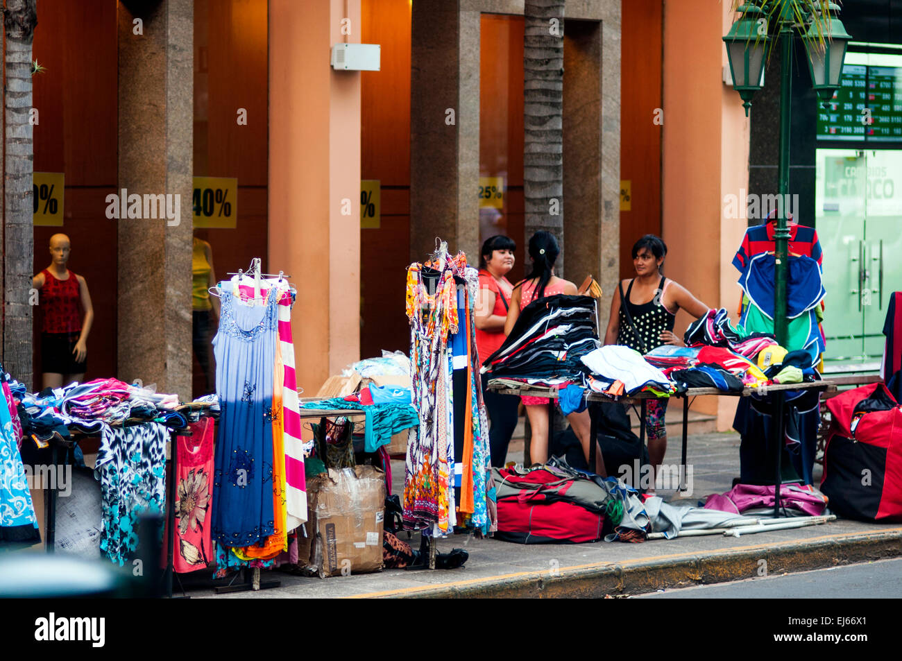 Street stalls, Calle Palma, Central Asuncion Stock Photo
