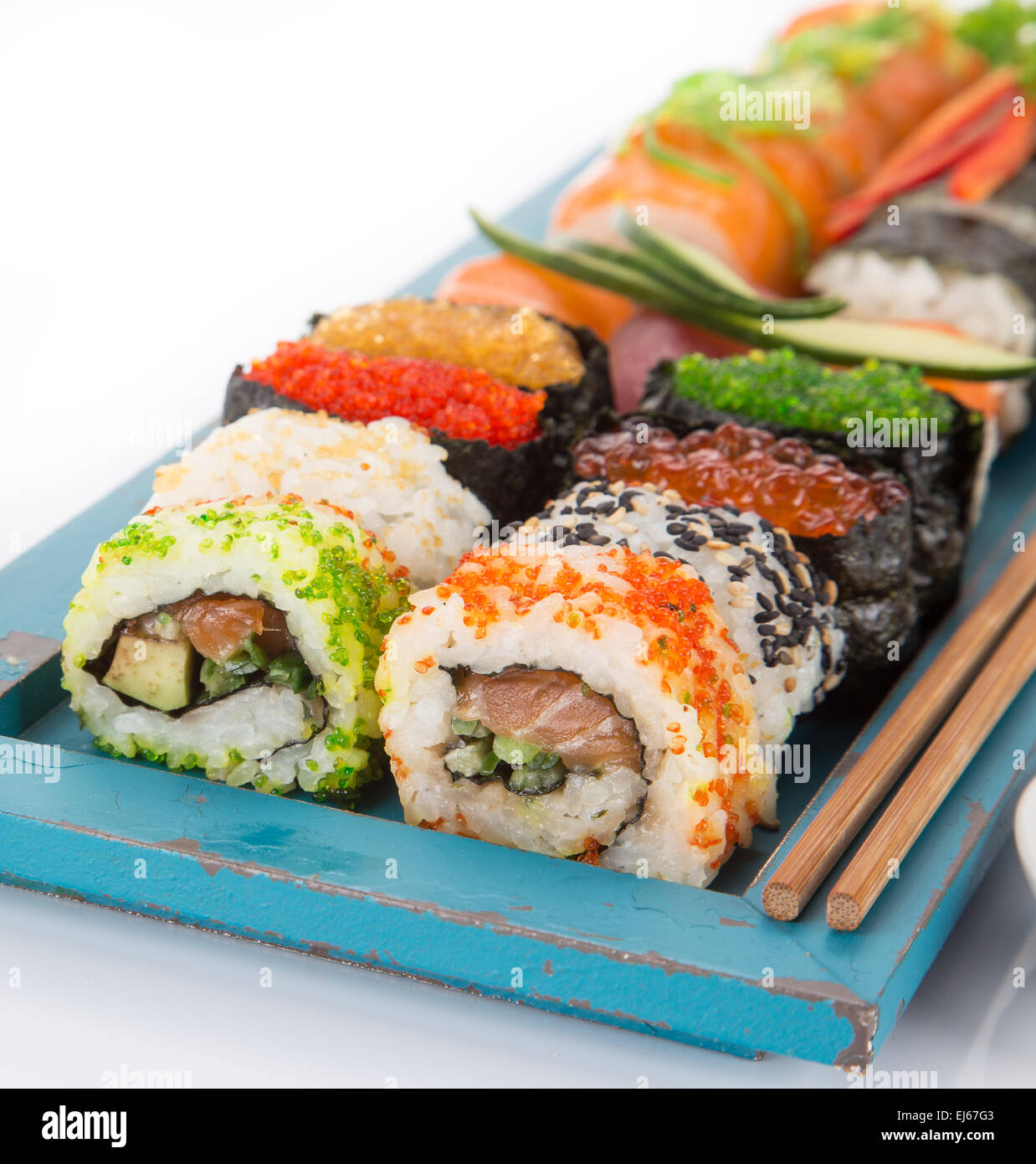 Japanese seafood sushi set, close-up Stock Photo - Alamy