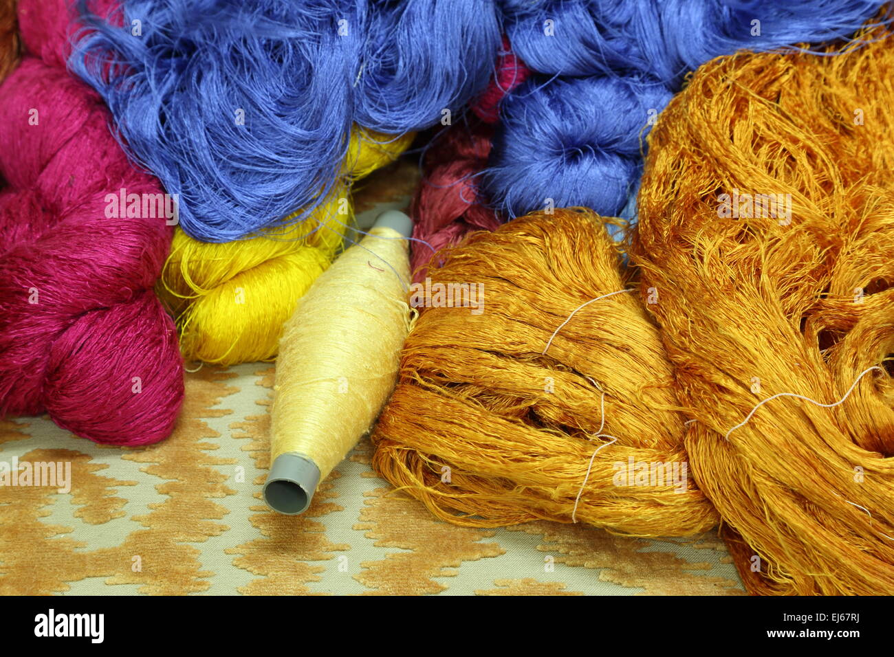 Colorful raw silk thread in the silk farm Stock Photo Alamy