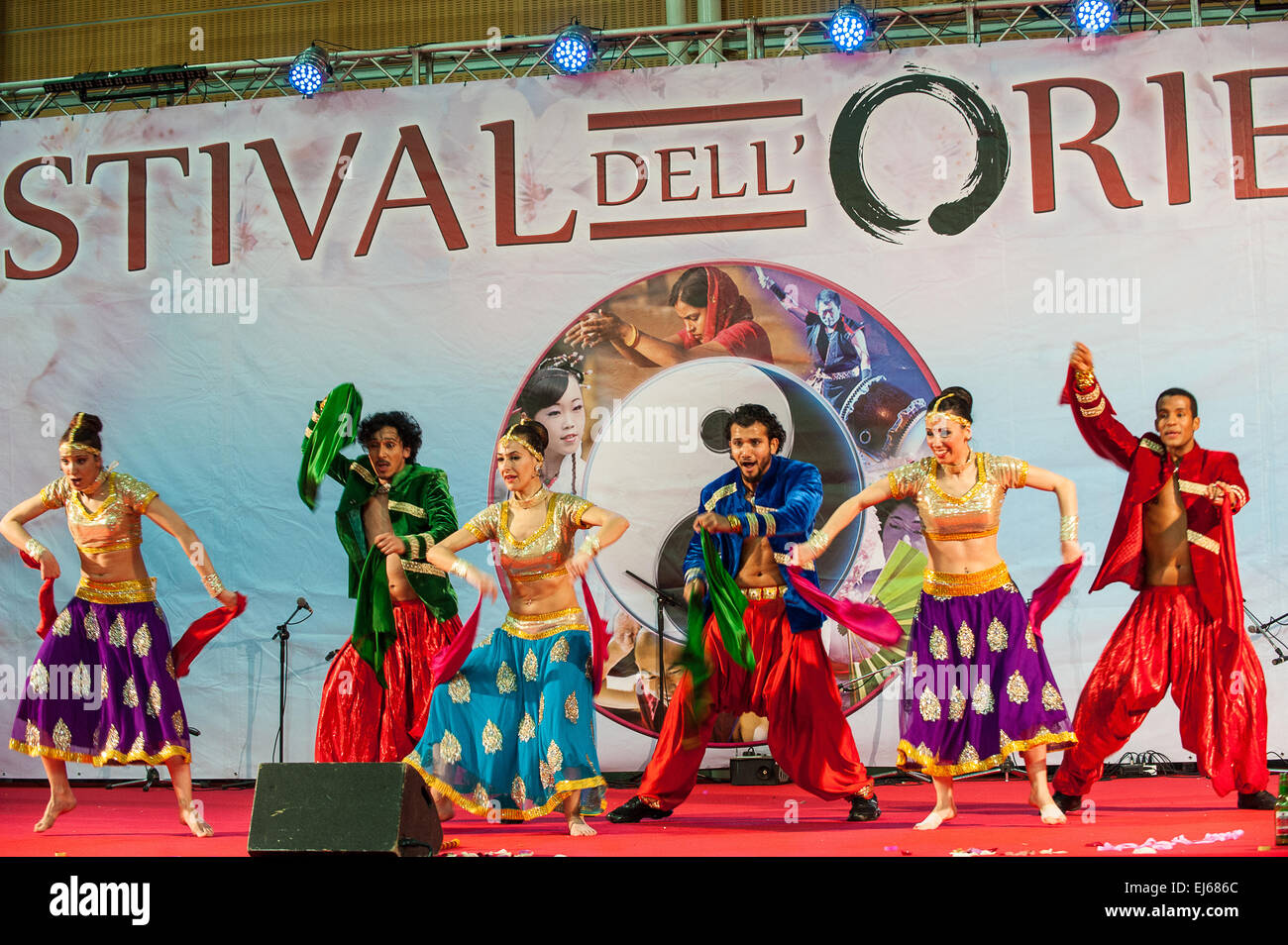 Turin, Italy. 22nd March, 2015. Lingotto fair 'Festival dell'Oriente' from 20th to 22th March 2015 and from 27th to 30th March 2015 - 20th March 2015 India Sunny Singh Bollywood Dance Company Credit:  Realy Easy Star/Alamy Live News Stock Photo