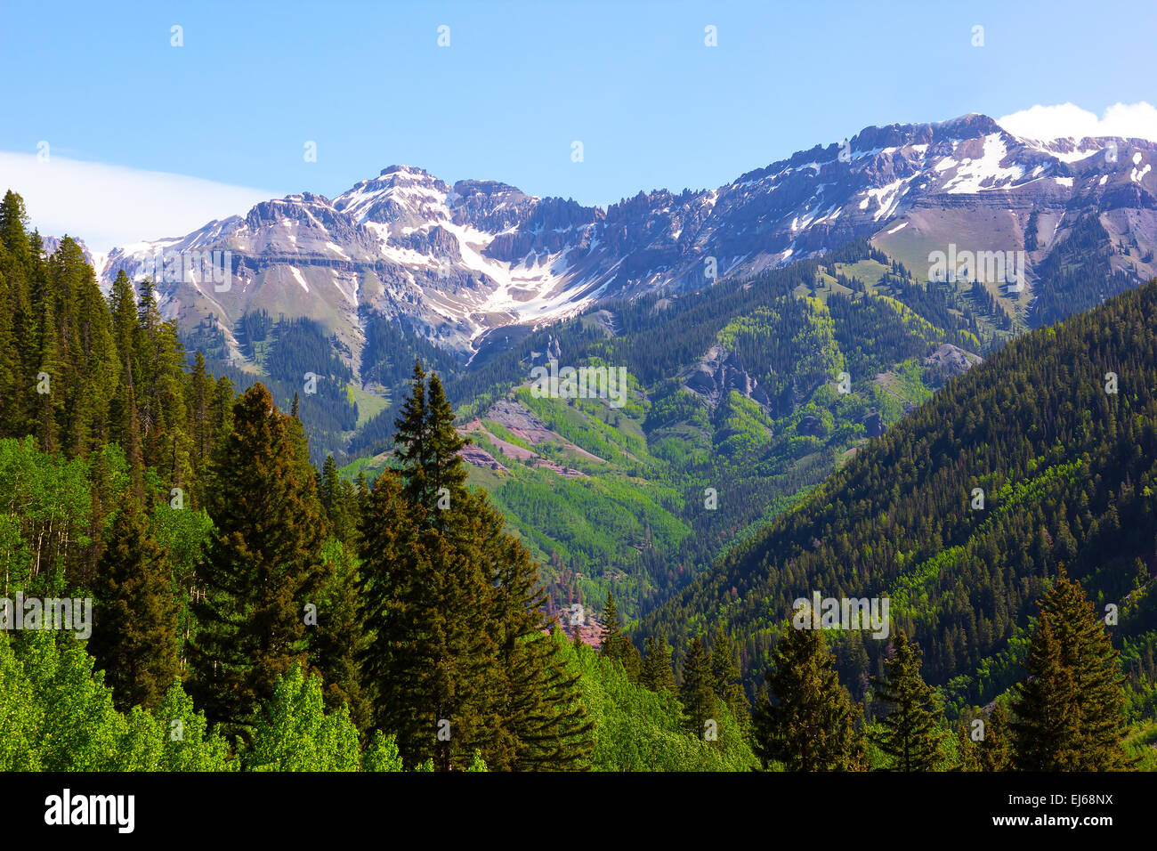 Panorama of the mountains surrounding Telluride in Colorado, USA. Stock Photo