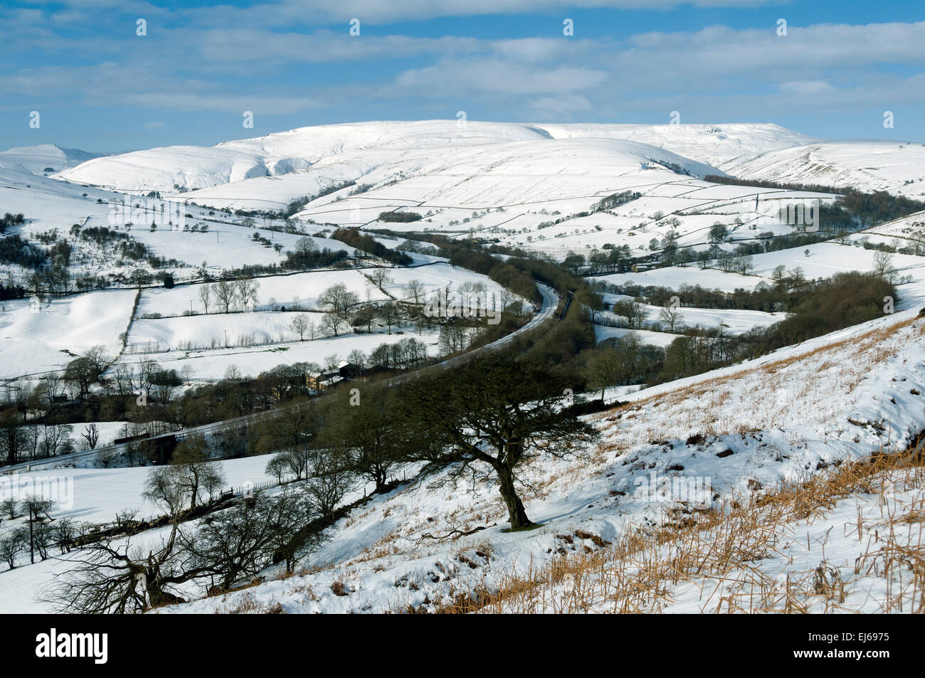 Edale and the Kinder Scout plateau from below Hope Brink, west ridge of ...