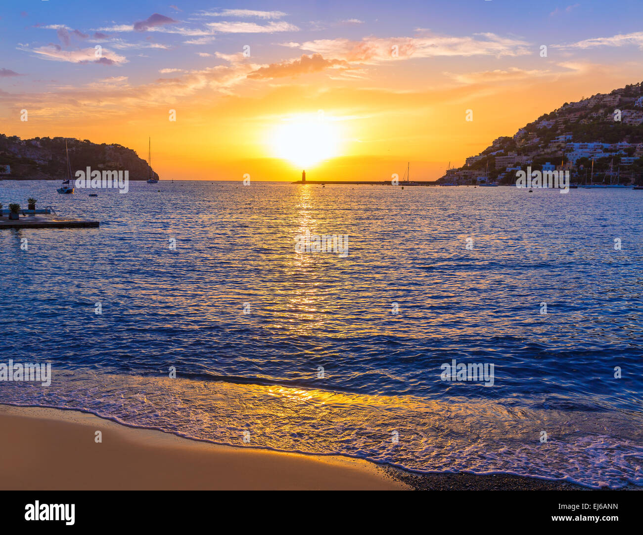 Mallorca port de Andratx sunset in Mallorca at Balearic islands of spain Stock Photo