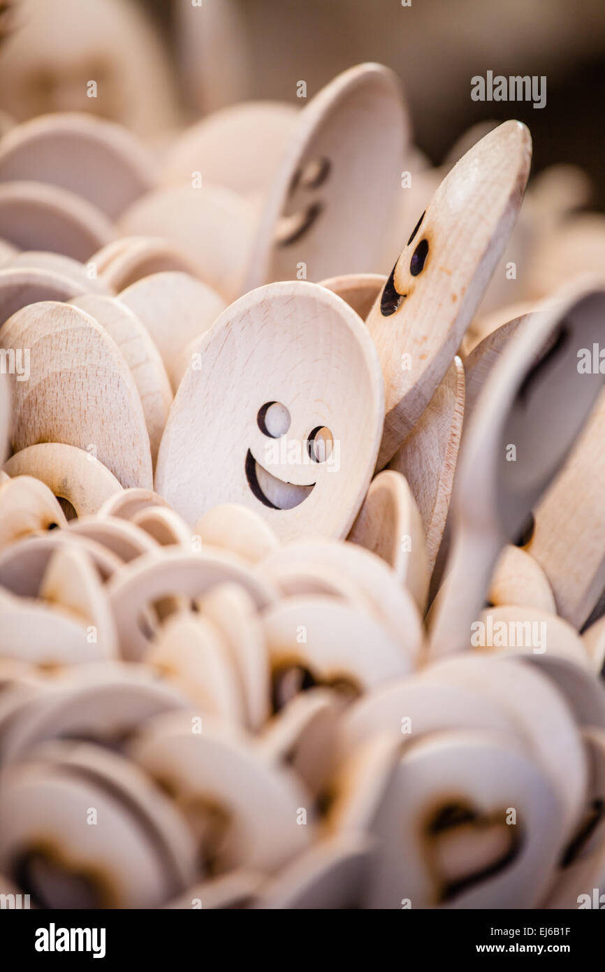 Carved cups, spoons, forks and other utensils of wood Stock Photo Alamy