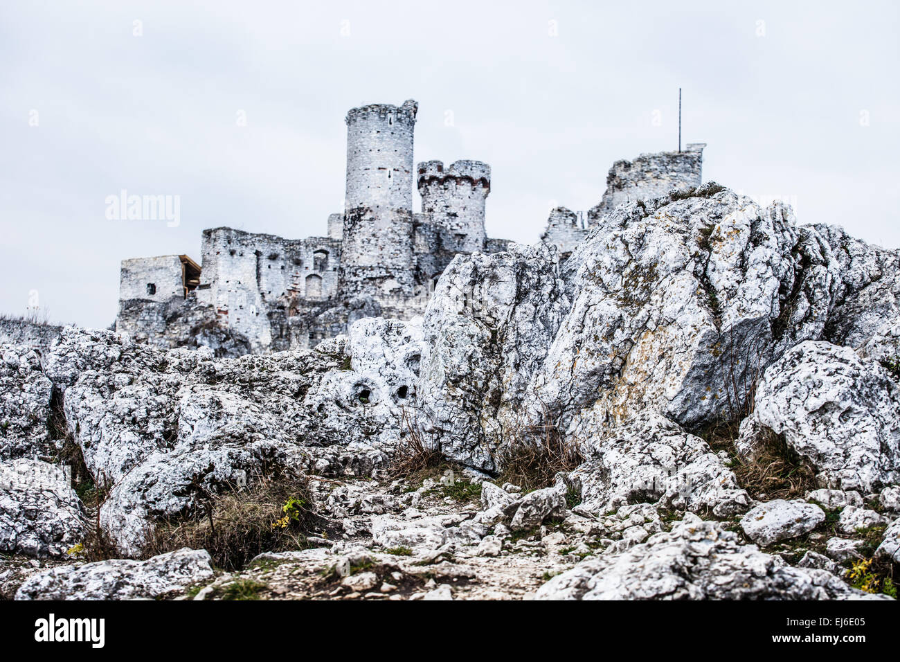 The Old Castle Ruins Of Ogrodzieniec Fortifications, Poland Stock Photo ...