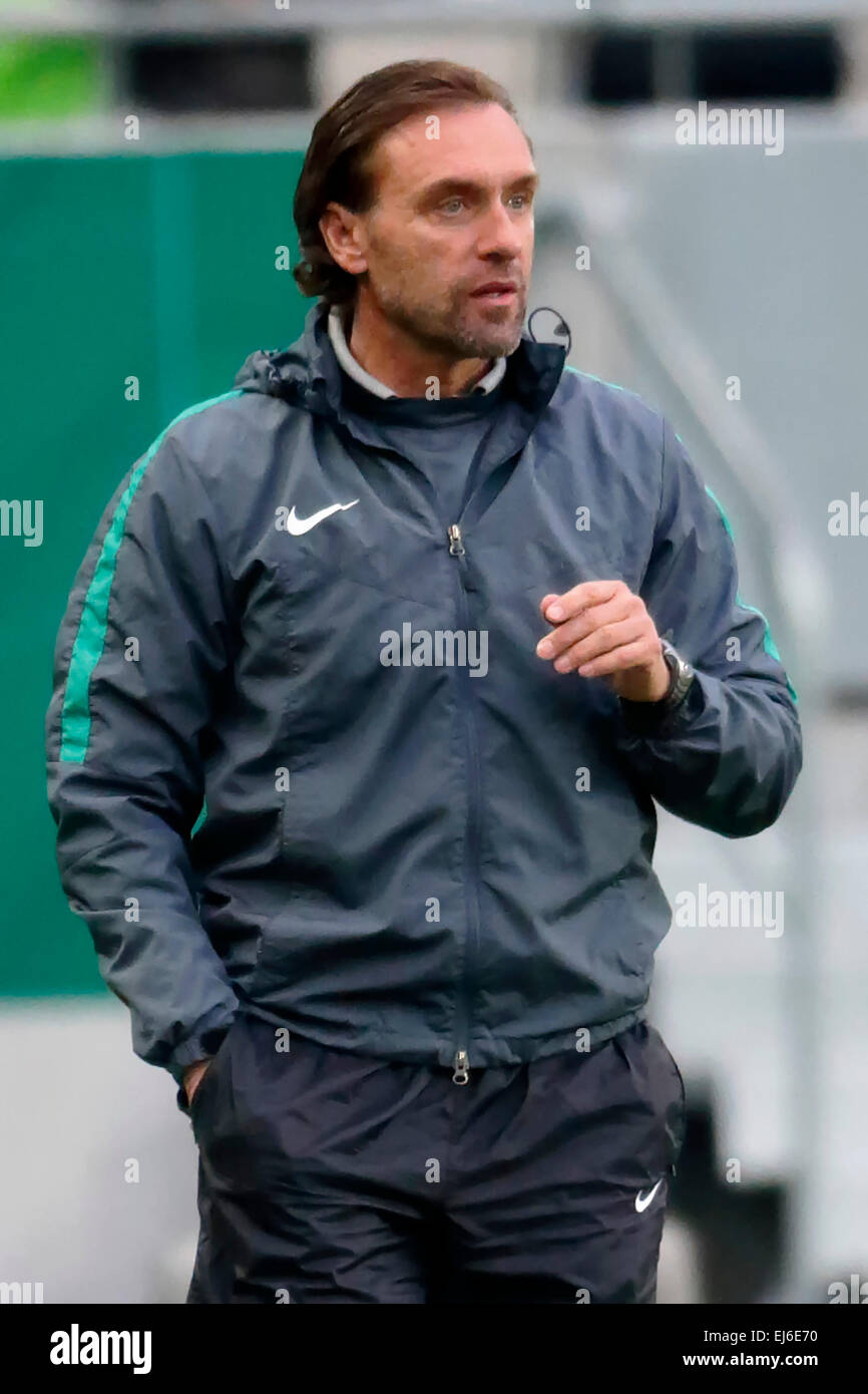 BUDAPEST, HUNGARY - JULY 24, 2014: Head Coach Of FTC, Thomas Doll During Ferencvarosi  TC Vs. HNK Rijeka UEFA EL Football Match At Puskas Stadium On July 24, 2014  In Budapest, Hungary.