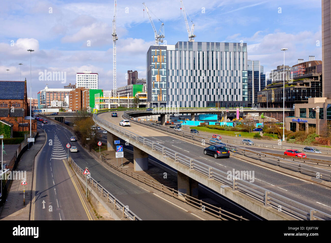 M8 motorway travelling through Charing Cross, Glasgow, Scotland, UK