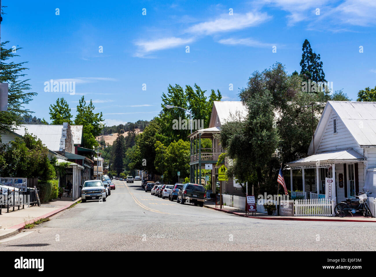 The Main Street in Sutter Creek California in Amador County named after John Sutter who triggered the California Gold Rush Stock Photo