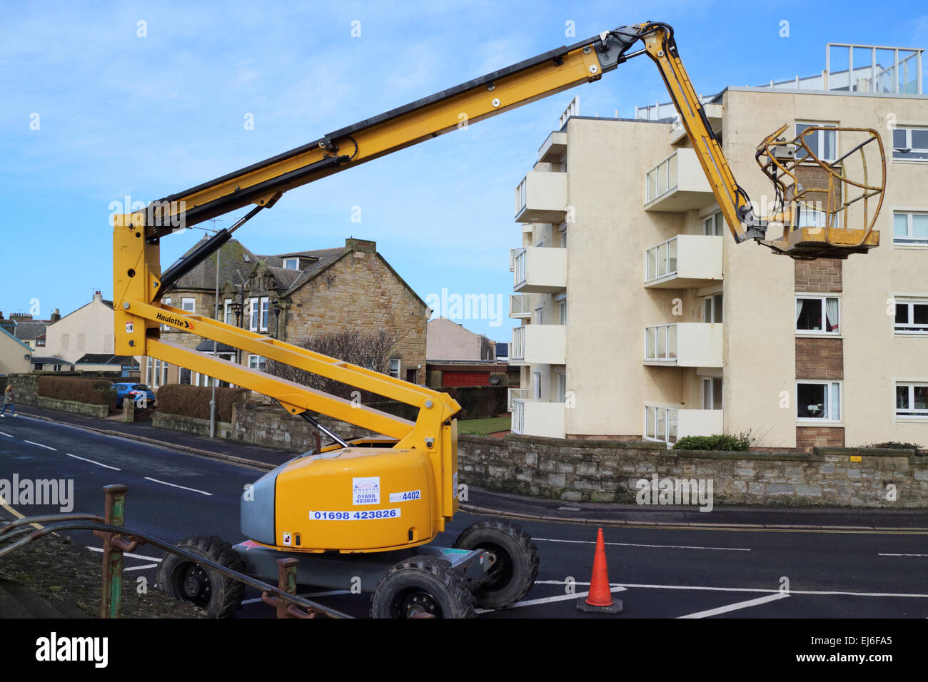 mobile articulated boom lift Troon Scotland UK Stock Photo