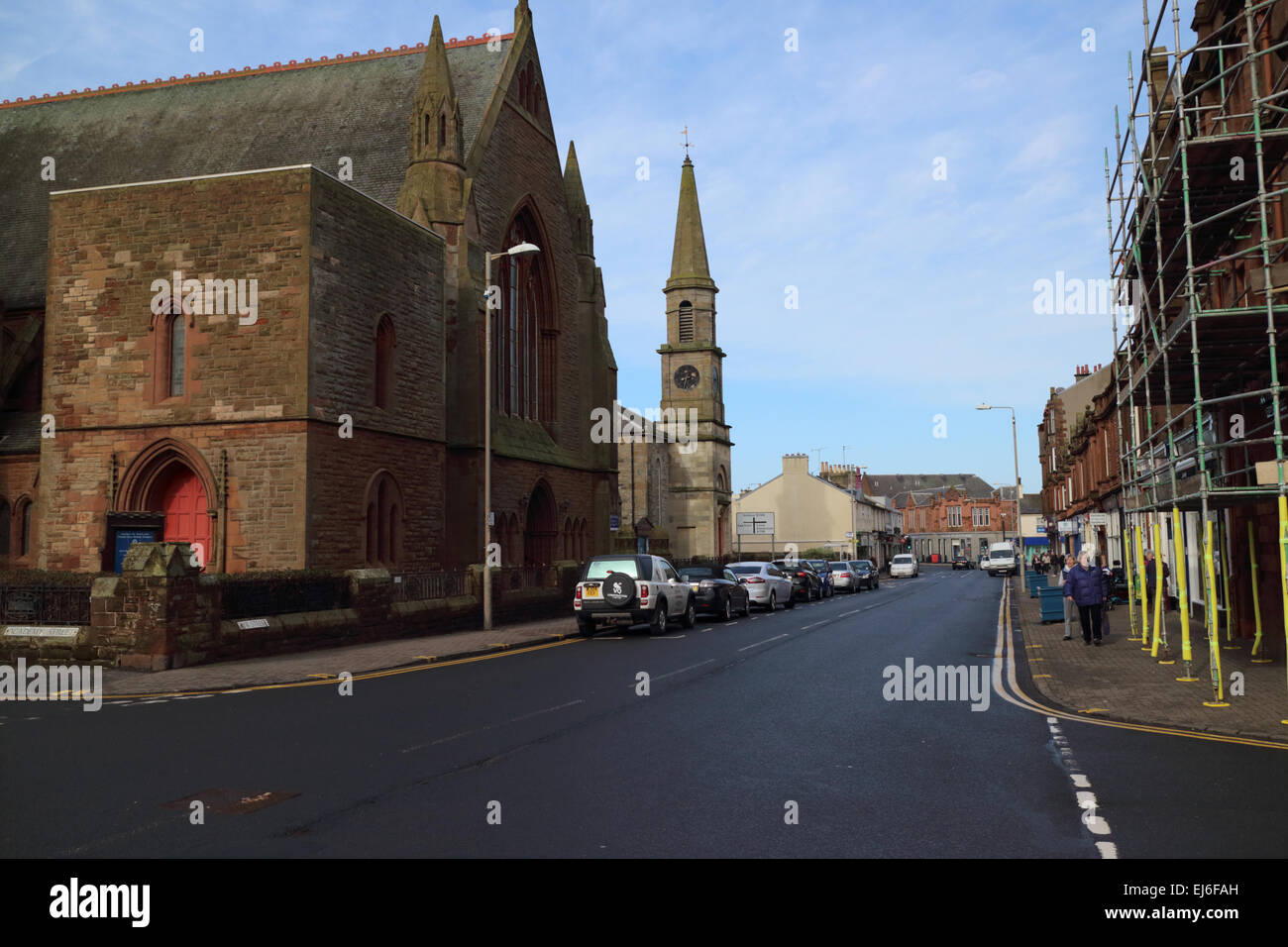 churches on ayr street main road through Troon Scotland UK Stock Photo