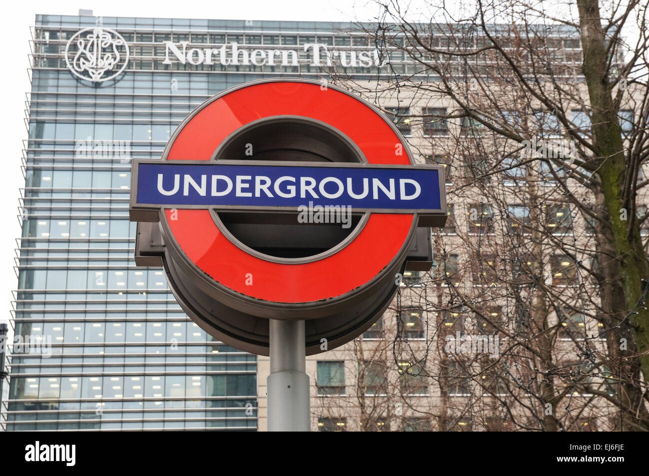 Underground roundel sign at Canary Wharf station London England United Kingdom UK Stock Photo