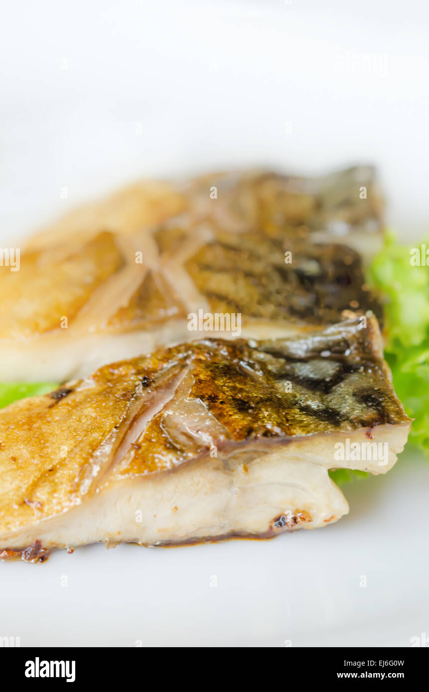 close up grilled fish, saba shioyaki japanese cuisine Stock Photo