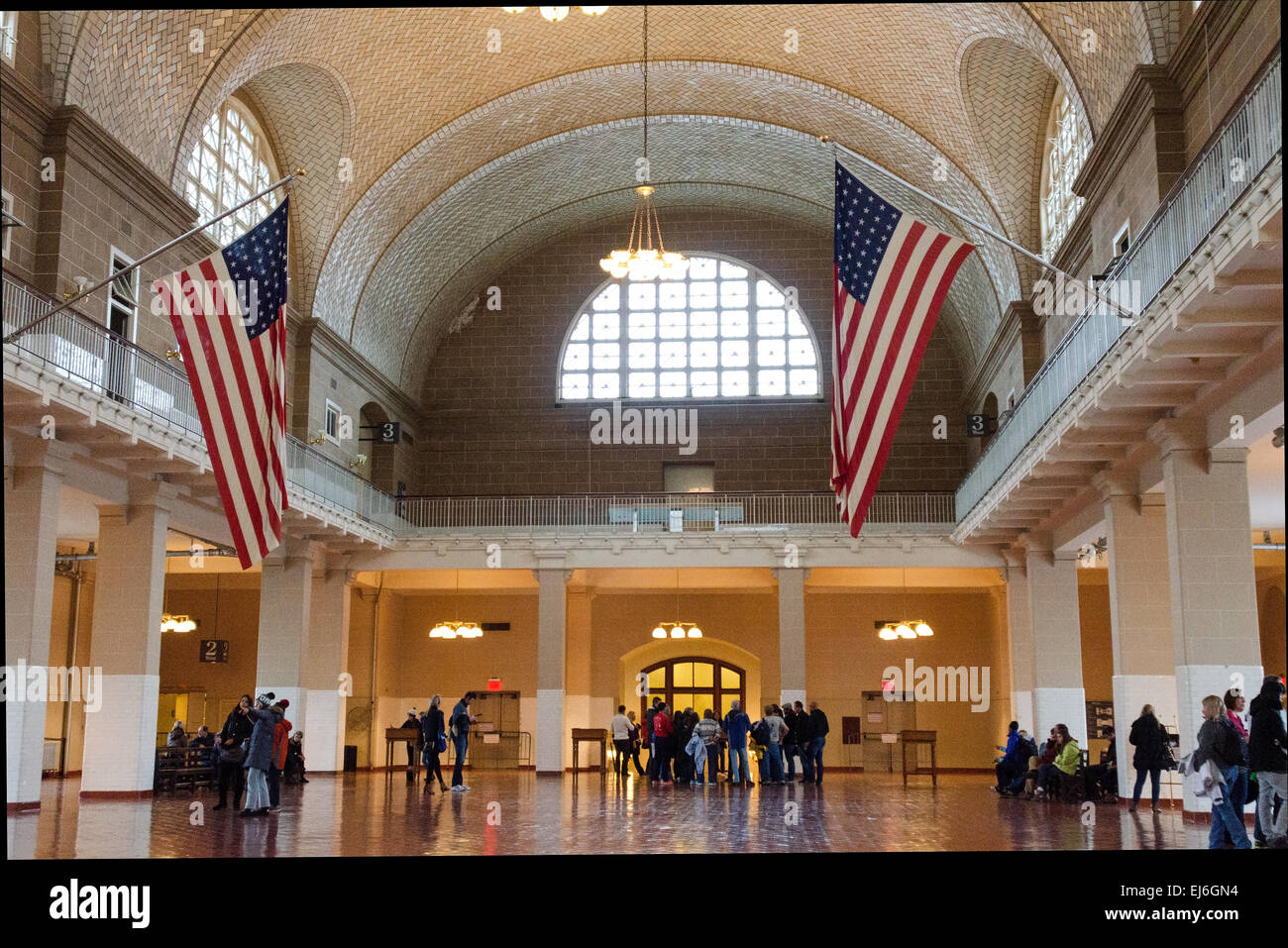 The Great Hall, also called the Registry Room, at the Ellis Island Immigration Museum, New York