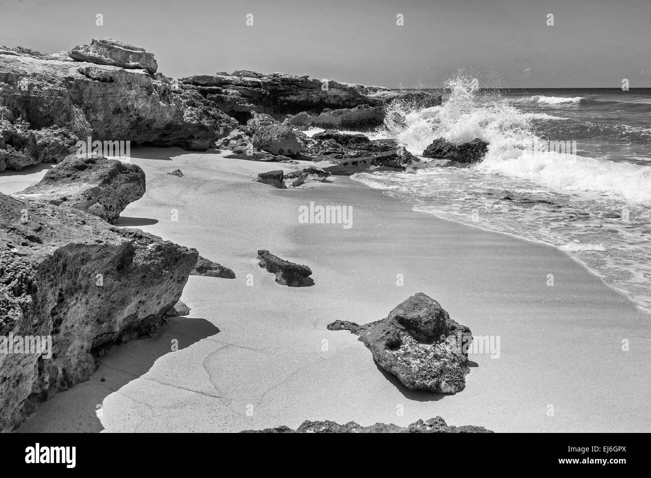 Isla Mujeres Shoreline B&W Stock Photo