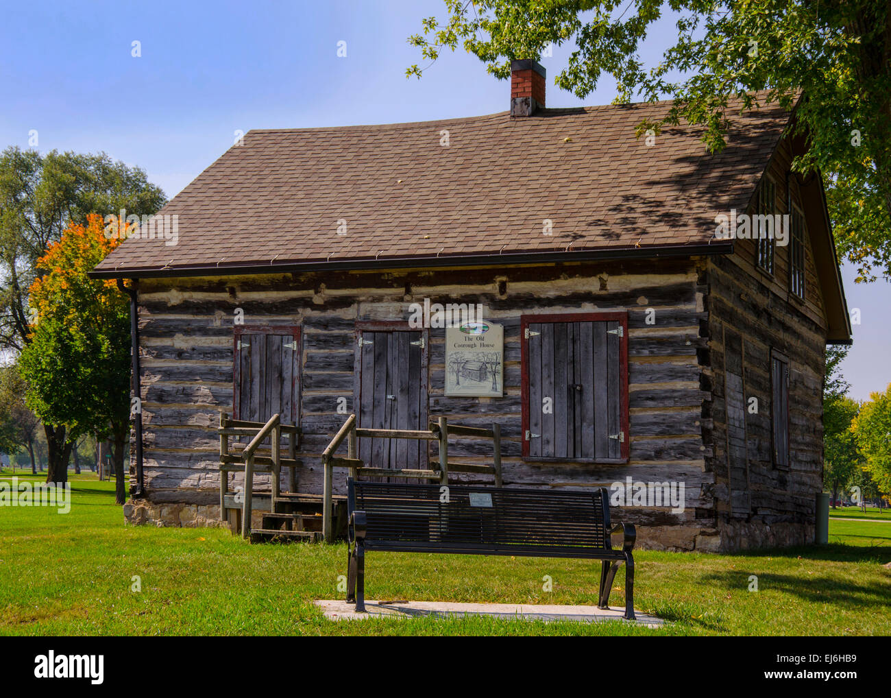 The Old Courdough House in Prairie du Chien, Wisconsin is a French Canadian log cabin of the piece sur piece style Stock Photo