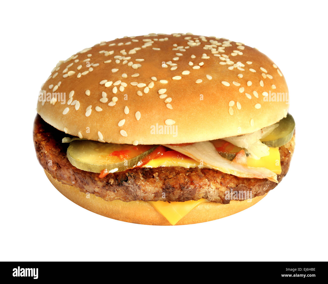 Big fresh delicious hamburger on a white background Stock Photo