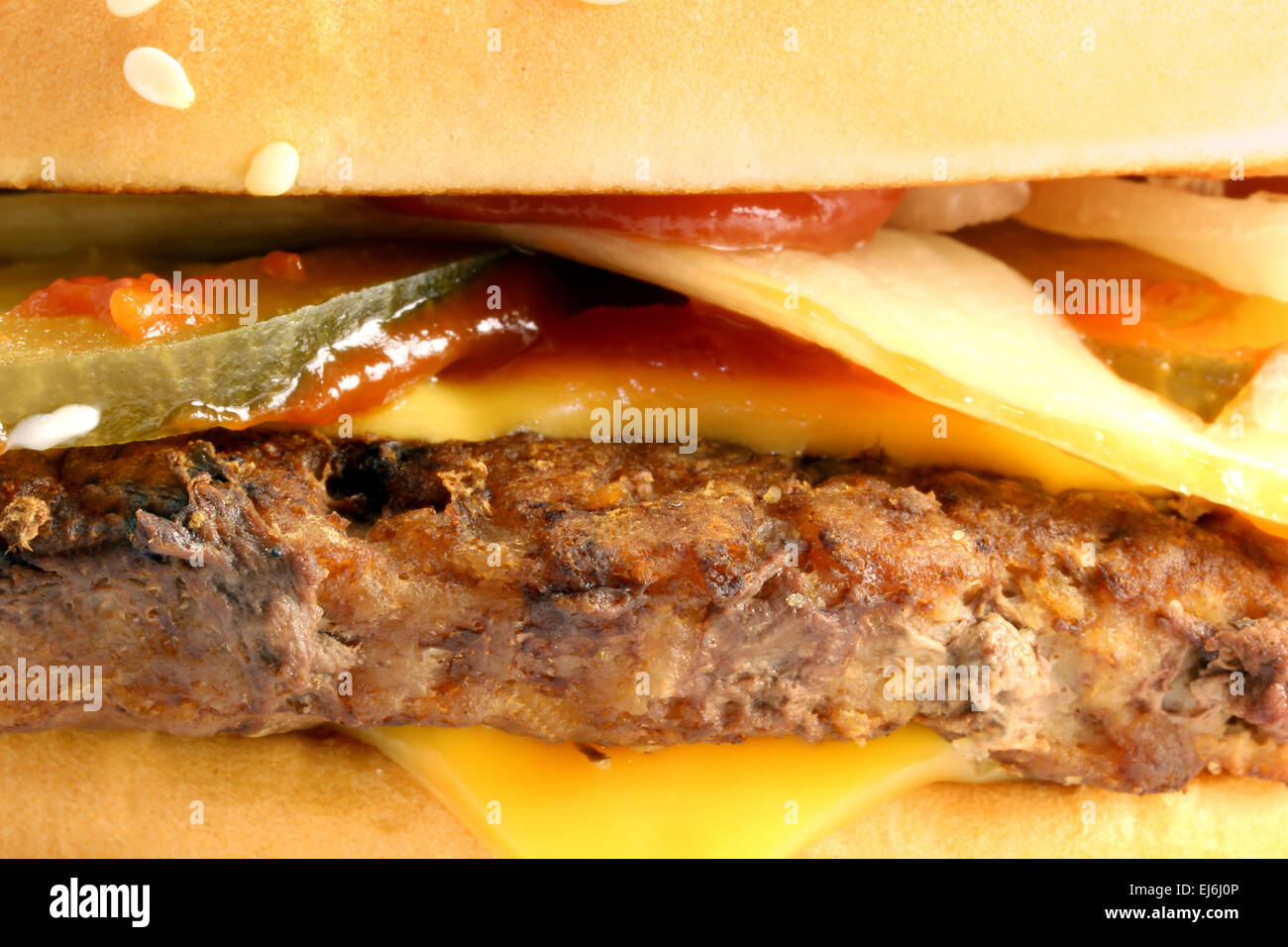 macro fresh tasty a burger with meat Stock Photo