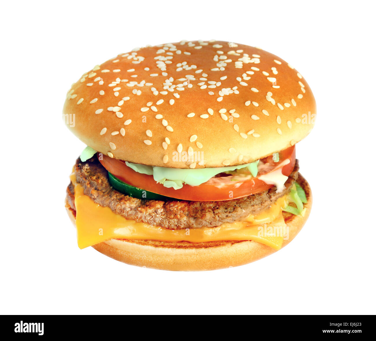 Big fresh delicious hamburger on a white background Stock Photo
