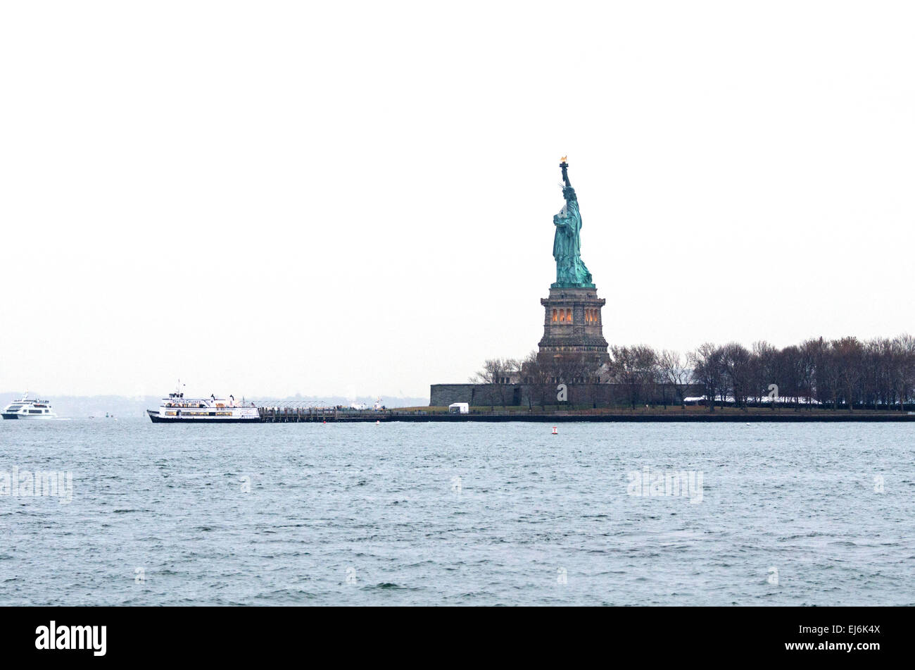 View of the Statue of Liberty and Liberty Island from the ferry boat
